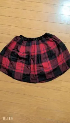 petit main 赤黒チェック フレアスカート 120cm