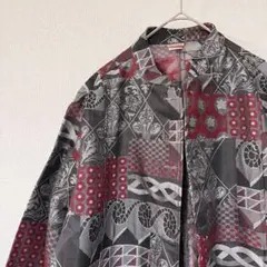 早い者勝ち✨️【L】 幾何学模様 長袖シャツ 総柄 地厚 おしゃれ お出かけ