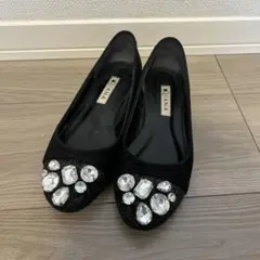 美品　ダイアナ　フラットシューズ　22 黒　スエード　ビジュー