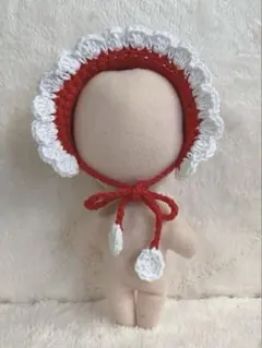 ぬいぐるみ用　ヘッドドレス　ボンネット　かぎ針編み　レッド