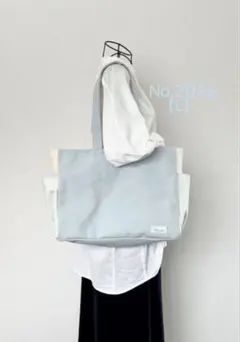 【Lサイズ】ライトグレー　8号倉敷帆布使用　肩掛けバッグ　大きめバッグ