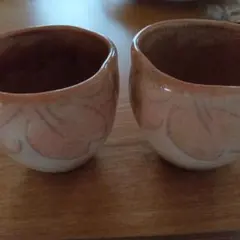 桜 模様 陶器 湯飲み 2個セット