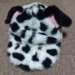 牛柄ファー耳付き帽子