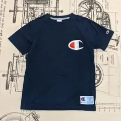 Champion タグ ビッグ 刺繍 ロゴ Tシャツ ネイビー S チャンピオン