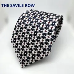 THE SAVILE ROW ネクタイ　白×グレー×紺×赤幾何学模様　絹100%