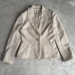80s 90s ツイード フリンジ テーラードジャケット ベージュ レトロ