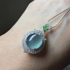 新入荷❣️天然本翡翠 豪華版シルバー925高氷藍水ネックレストップ 