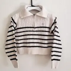 レディーストップス М ニット 襟付き ボーダー