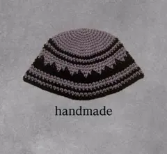 クラッシャーハット　パープル×ブラック　幾何学模様　ボーダー　ビーニー　男女兼用