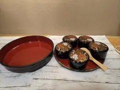 ☆激安☆昭和レトロ・山中漆器特選寿司桶お椀5個お盆しゃもじセット(未使用)
