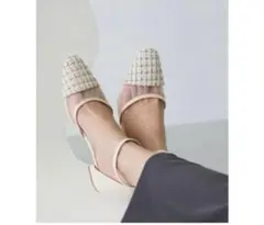 【welleg】 アンクルストラップ ローヒール ツイード パンプス 23cm