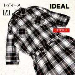 「簡単おしゃれ！」 イデアル ワンピース　七分袖チェック柄　M 未使用級