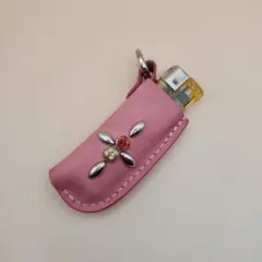 レザースタッズ　ライターケース　ピンク ヌメ革　ハンドメイド