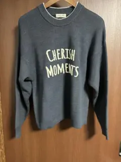 サマンサモスモス　レタリング配色ニット　チャコール