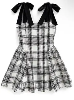 値下げ！GRL ツイードチェックショルダーリボンミニワンピース[tu1417]
