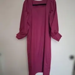 バーガンディ バルーン袖 ロングワンピース