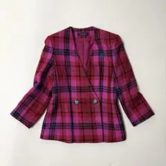 昭和レトロ 80s 90s vintageノーカラーチェックジャケット