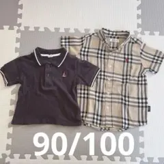 Polo チェック柄半袖シャツ ネイビーポロシャツ 90 100