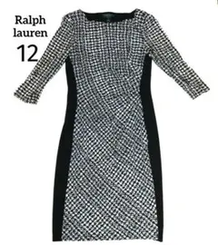 美品✨️　ラルフローレン　ひざ丈ワンピース 白黒チェック 七分袖