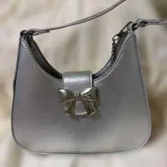 シルバー ハンドバッグ リボン金具