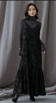 オリジナルジャガードキャミワンピース　ブラック