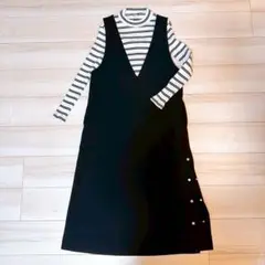 【カットソーおまけ付き】SUMISTYLE 黒 Vネック ジャンパースカート