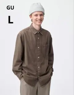 新品⭐GU　ジーユー　デニムオーバーサイズシャツ　ダークブラウン　L
