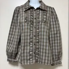 axes femme 長袖シャツ　ブラウス　チェック　フリル　森ガール　レトロ