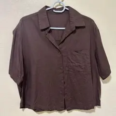 GU リネンブレンドオーバーサイズシャツ 5分袖 半袖 ブラウン S