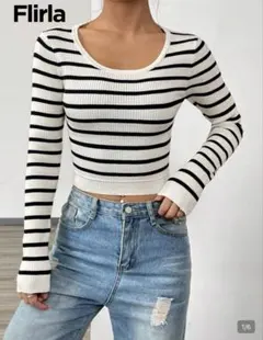 SHEIN ストライプリブ編みトップス