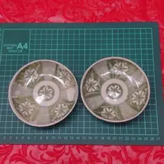 激安出品★アンティーク印版小皿二枚組★緑の小花紋様❗味わいあります❗