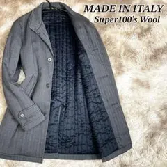 イタリア製 ステンカラーコート メンズ ヘリンボーン 中わた 大きいサイズ XL