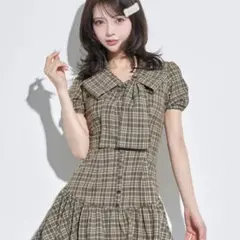 Darich ダーリッチ ビッグリボンバルーンチェックミニワンピース