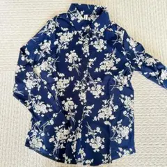 ⭐️匿名発送⭐️花柄シャツ ブラウス 7分袖 XLサイズ　　 ネイビー春夏
