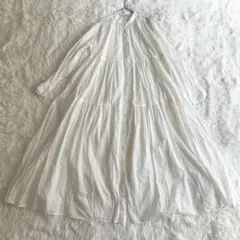 Simplicite　バンドカラーティアードシアーマキシワンピース　タックフレア