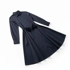 UNIQLO ネイビー シャツワンピース 長袖 ウエストリボン付き
