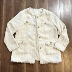 限定お値下げ❣️grove ツイードノーカラージャケット ホワイト