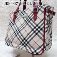 希少 バーバリーブルーレーベル ハンドバッグ ノバチェック ロゴプレート 赤