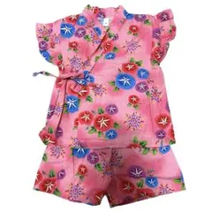 【美品】ベビー甚平　女の子　花柄　ピンク　フリル(80cm)