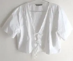 ZARA ホワイト クロップドトップ 半袖　Lサイズ