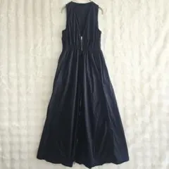 ZARA ワンピース 黒 ロング ノースリーブ ジップ フレア コットン 春夏