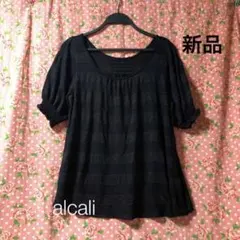 ♪新品☆alcali メルローズ☆春夏☆ラメボーダー織の可愛い黒のカットソー☆