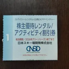 日本スキー場開発　レンタル　アクティビティ割引券1枚（複数枚対応可能）