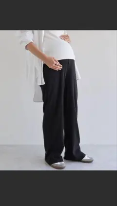 【再掲載】andme セルフカットリブワイドパンツ マタニティ L ブラック
