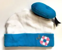 ディズニー ドナルドダッグ ニット 帽子 かぶりもの 白 青