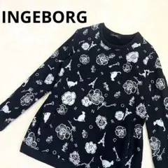 INGEBORG 花柄　総柄　エッフェル塔パリ　プルメリア　トレーナー ブラック