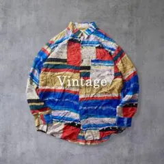 GOOCH Y2K 古着 シルク オーバーサイズ 柄シャツ アート幾何学 箔押し