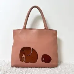 希少 イビザ トートバッグ ハンドバッグ レザー ピンク 象 親子 ゾウ