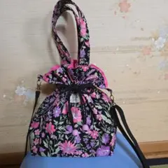 花柄巾着袋2wayショルダーバッグ　ハンドメイド