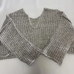 未使用に近い mystic ショート丈鍵編みニット グレイ系 フリーサイズ